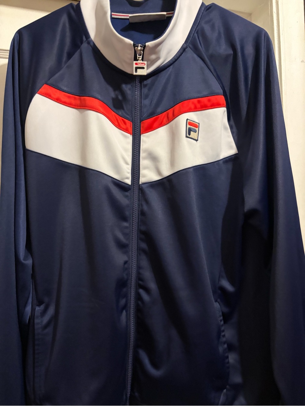 FILA Navy Track Jacket with White Panel and Red Stripe